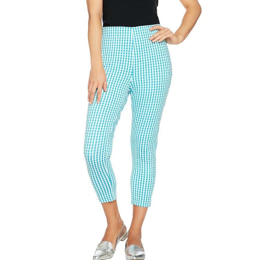 Kelly by Clinton Kelly Ponte Knit Gingham Print Crop Pants  7822